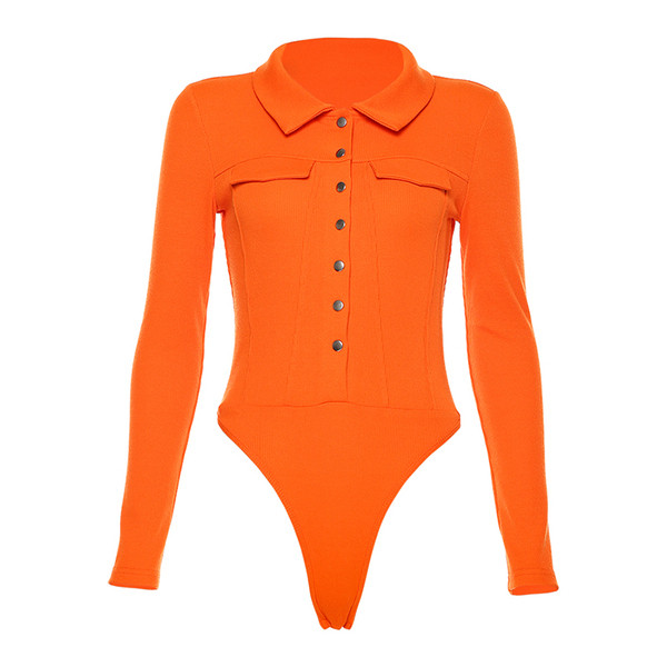 Új modell modern női body klasszikus gallérral és narancssárga gombokkal
