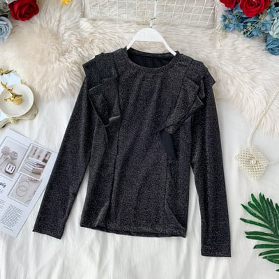 Bluza de dama eleganta cu efect stralucitor in doua culori