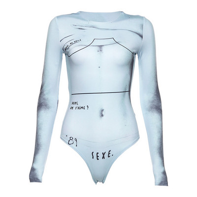 Új női testmodell hosszú ujjal és O-nyakú kék színben