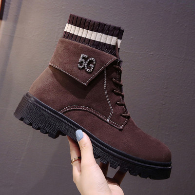 Cizme casual de dama cu sireturi in negru si maro