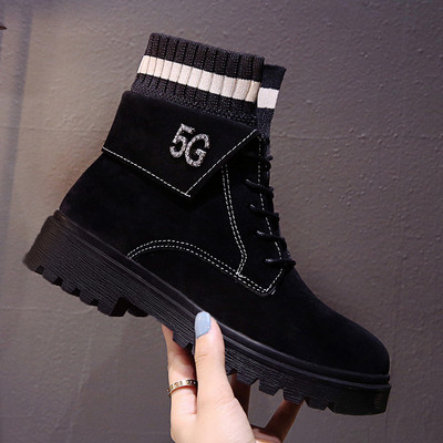 Cizme casual de dama cu sireturi in negru si maro