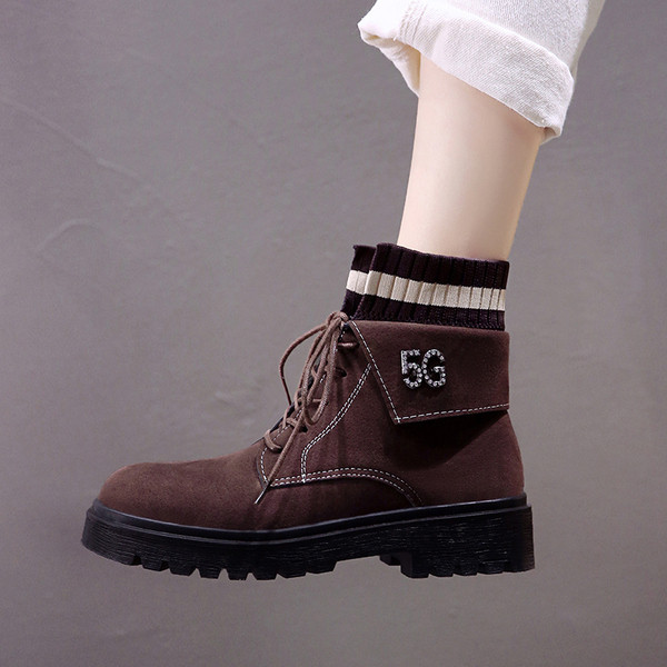 Cizme casual de dama cu sireturi in negru si maro