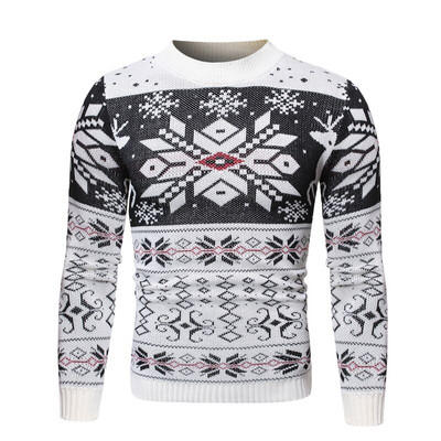 Férfi pulóver kerek nyakkivágással fehér és piros színben