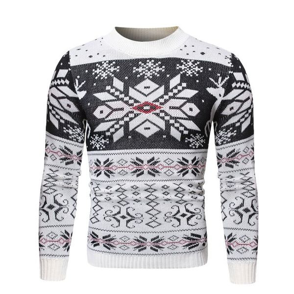 Férfi pulóver kerek nyakkivágással fehér és piros színben