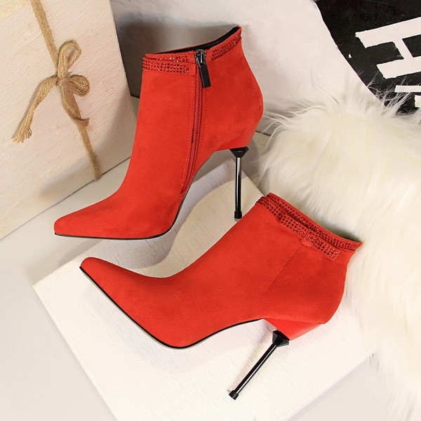 Ghete de dama elegante din piele intoarsa ecologica cu toc subtire si fermoar in patru culori