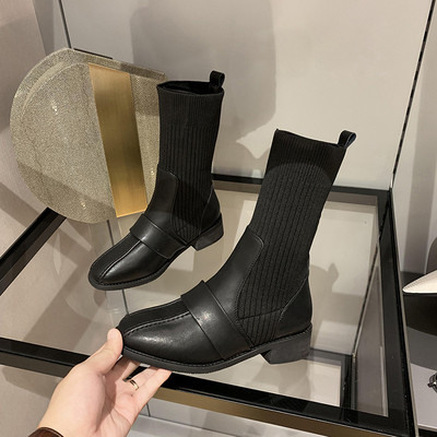 Női modern csizma felső zokni fekete színben