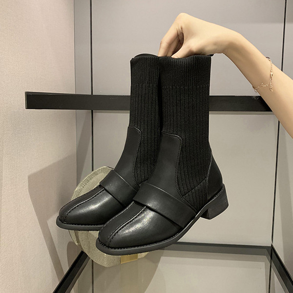 Női modern csizma felső zokni fekete színben