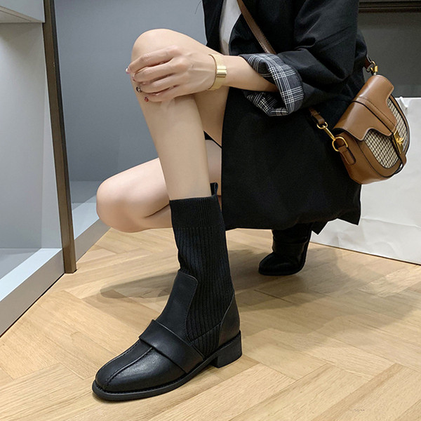 Női modern csizma felső zokni fekete színben