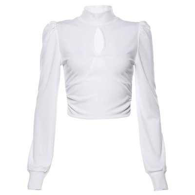 Μοντέρνα γυναικεία μπλούζα με κομμένα κομμάτια και κολάρο σε λευκό και μαύρο χρώμα