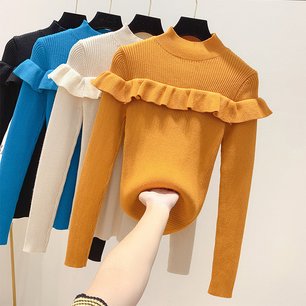 Pulover de dama modern cu guler polo in patru culori