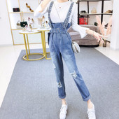 Salopeta moderna din denim cu centura si bretele cu decor - pietre