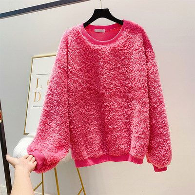 Pulover de damă din puf cu decolteu rotund în mai multe culori