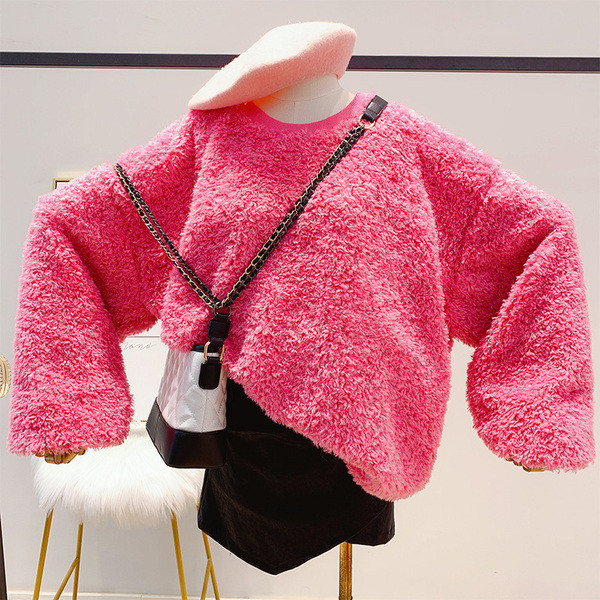 Pulover de damă din puf cu decolteu rotund în mai multe culori