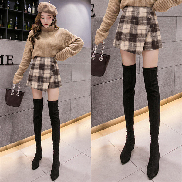 Fusta-pantaloni asimetrici de damă moderni în maro și albastru