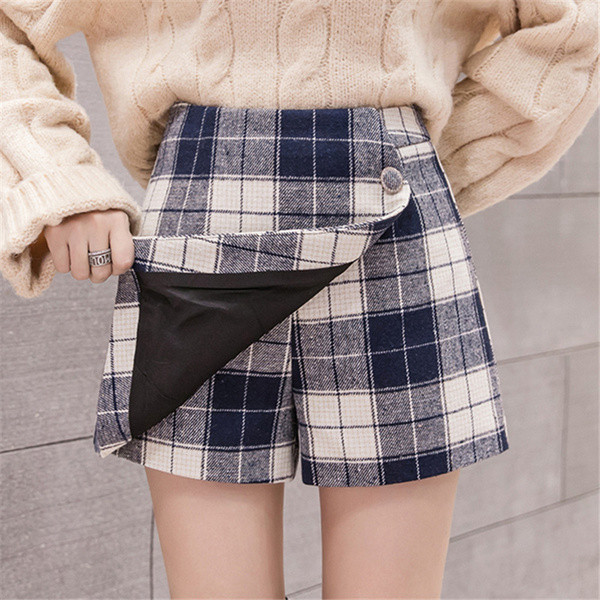 Fusta-pantaloni asimetrici de damă moderni în maro și albastru