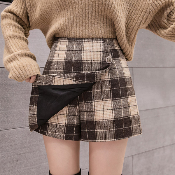 Fusta-pantaloni asimetrici de damă moderni în maro și albastru