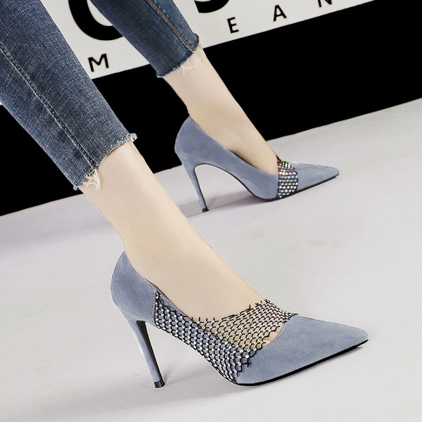 Pantofi eleganti de dama cu toc inalt si plasa in mai multe culori