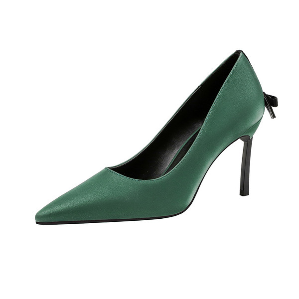 Γυναικεία παπούτσια με ψηλό τακούνι με οικολογικό δέρμα και πολύχρωμη κορδέλα