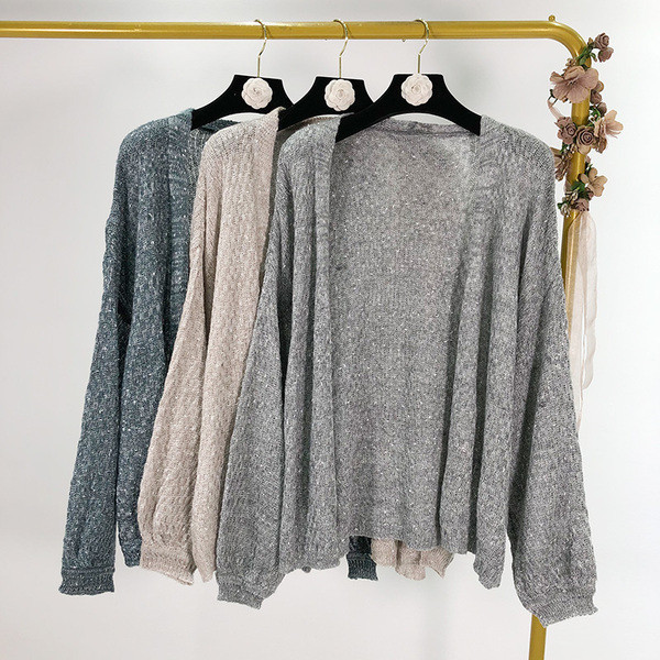 Γυναικεία καθημερινή ζακέτα  χωρίς κουμπιά γκρι και μπεζ χρώμα