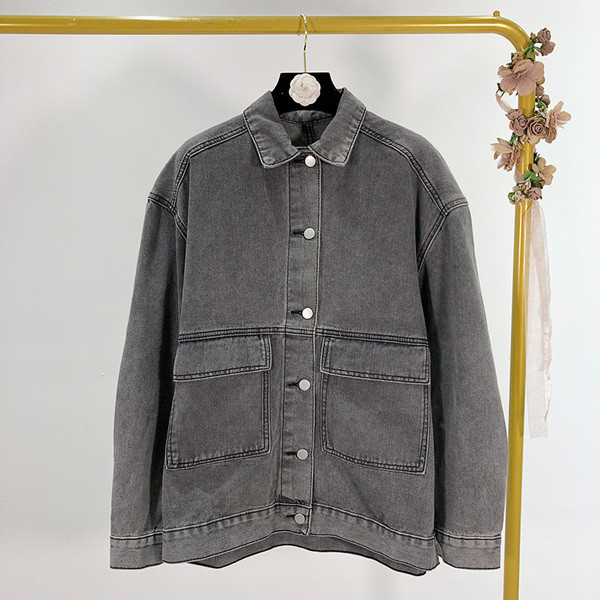 Jacheta casual de dama din denim de culoare gri