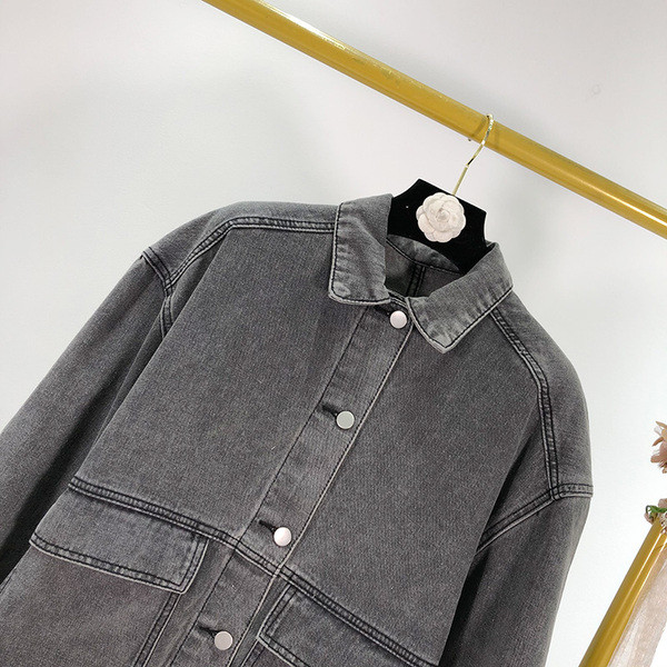 Jacheta casual de dama din denim de culoare gri