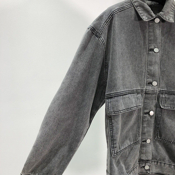 Jacheta casual de dama din denim de culoare gri