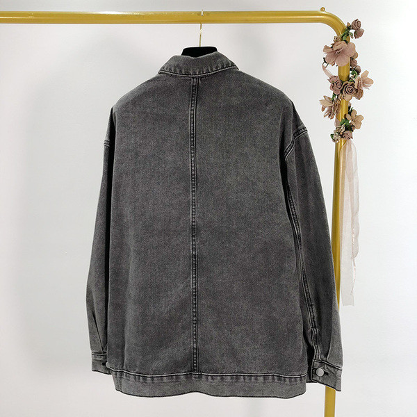 Jacheta casual de dama din denim de culoare gri