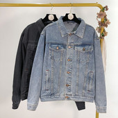 Jachetă casual de denim de damă în albastru și negru - un model clasic