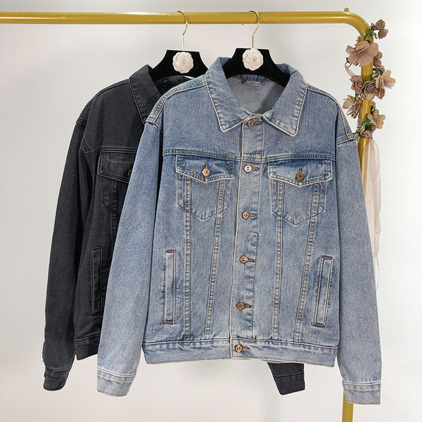 Jachetă casual de denim de damă în albastru și negru - un model clasic