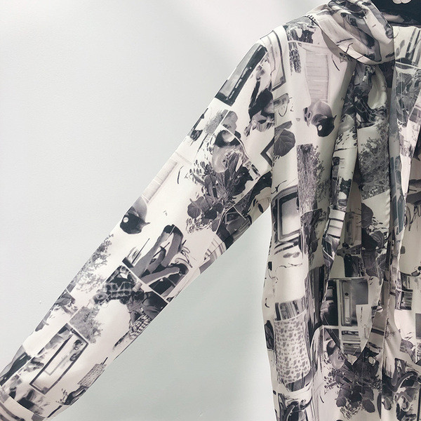 Bluza de dama cu model colorat si cravate la decolteu