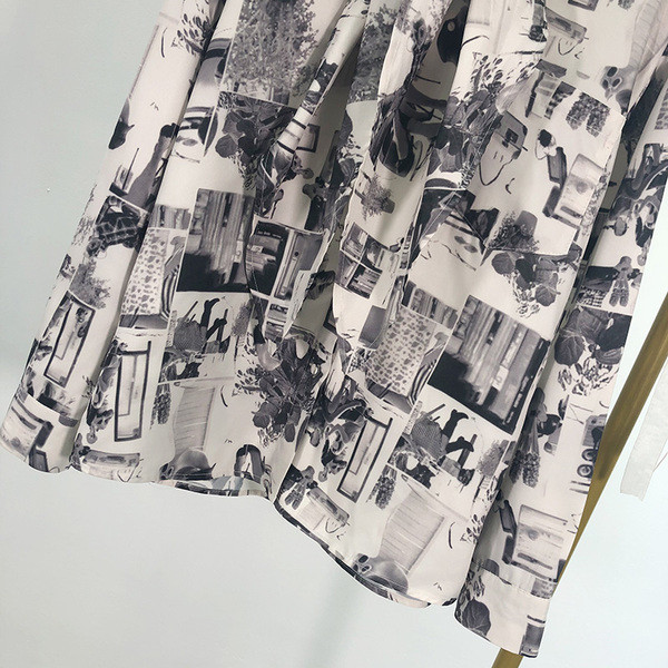 Bluza de dama cu model colorat si cravate la decolteu