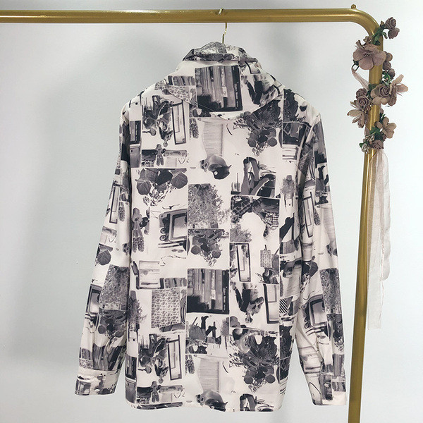 Bluza de dama cu model colorat si cravate la decolteu