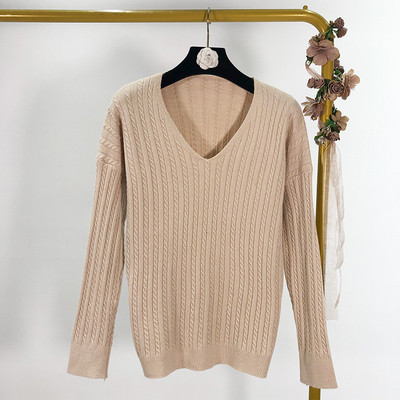 Pulover de dama model uni cu decolteu spitz in bej, albastru si rosu