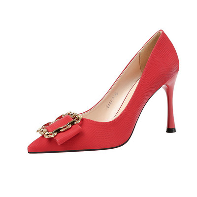 Pantofi eleganti cu toc inalt, cu catarama metalica in mai multe culori