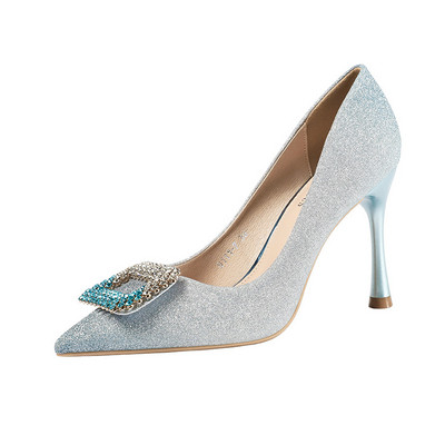 Pantofi moderni de dama cu toc cu pietre si efect stralucitor in mai multe culori