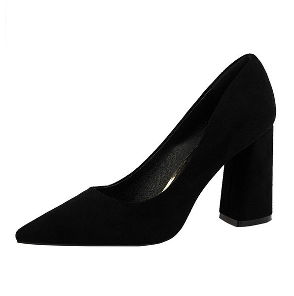 Model nou de pantofi de dama din piele intoarsa eco cu toc gros in diferite culori