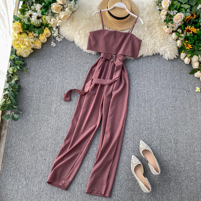 Γυναικεία μακρύ  ολόσωμη φόρμα με ζώνη σε τρία χρώματα