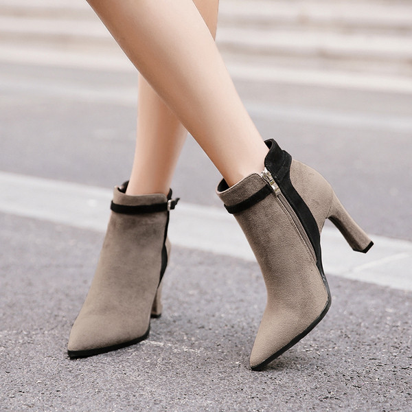 Cizme de dama stilate cu toc subtire si fermoar in mai multe culori