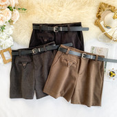 Pantaloni scurți moderni de iarnă de damă cu curea în trei culori