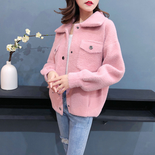 Geaca de dama toamna-iarna cu nasturi si buzunare in roz, rosu si alb