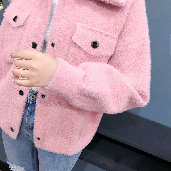 Geaca de dama toamna-iarna cu nasturi si buzunare in roz, rosu si alb