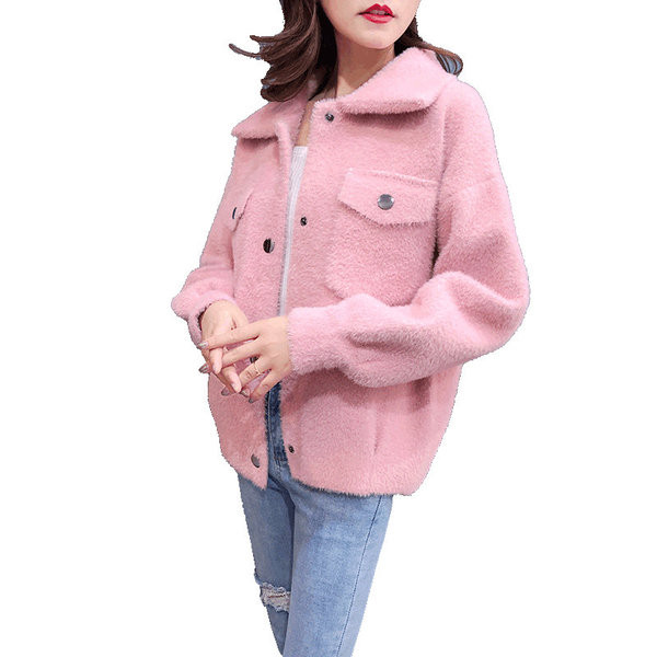 Geaca de dama toamna-iarna cu nasturi si buzunare in roz, rosu si alb