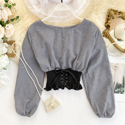 Γυναικείες μπλούζες με στρογγυλη λαιμόκοψη με κορδόνια σε διάφορα χρώματα