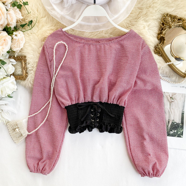 Γυναικείες μπλούζες με στρογγυλη λαιμόκοψη με κορδόνια σε διάφορα χρώματα