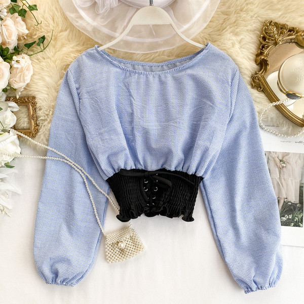 Γυναικείες μπλούζες με στρογγυλη λαιμόκοψη με κορδόνια σε διάφορα χρώματα