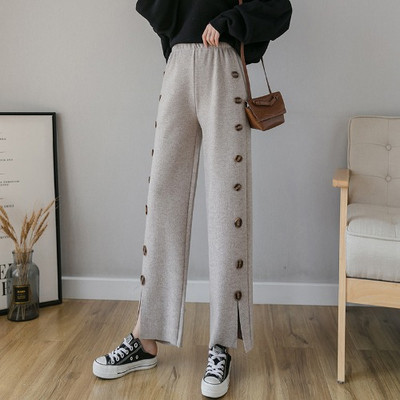 Καθημερινό γυναικείο παντελόνι με κουμπιά σε μπεζ και μαύρο χρώμα