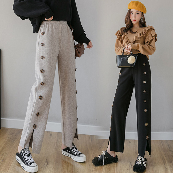 Καθημερινό γυναικείο παντελόνι με κουμπιά σε μπεζ και μαύρο χρώμα 