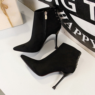 Cizme de dama cu fermoar din piele intoarsa ecologica de culoare neagra