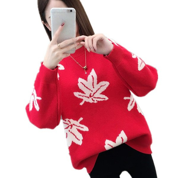 Pulover de iarnă de damă elegant cu broderie în alb și roșu