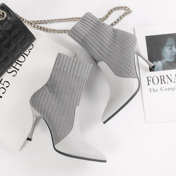 Cizme casual dama cu toc subtire tip soseta in patru culori